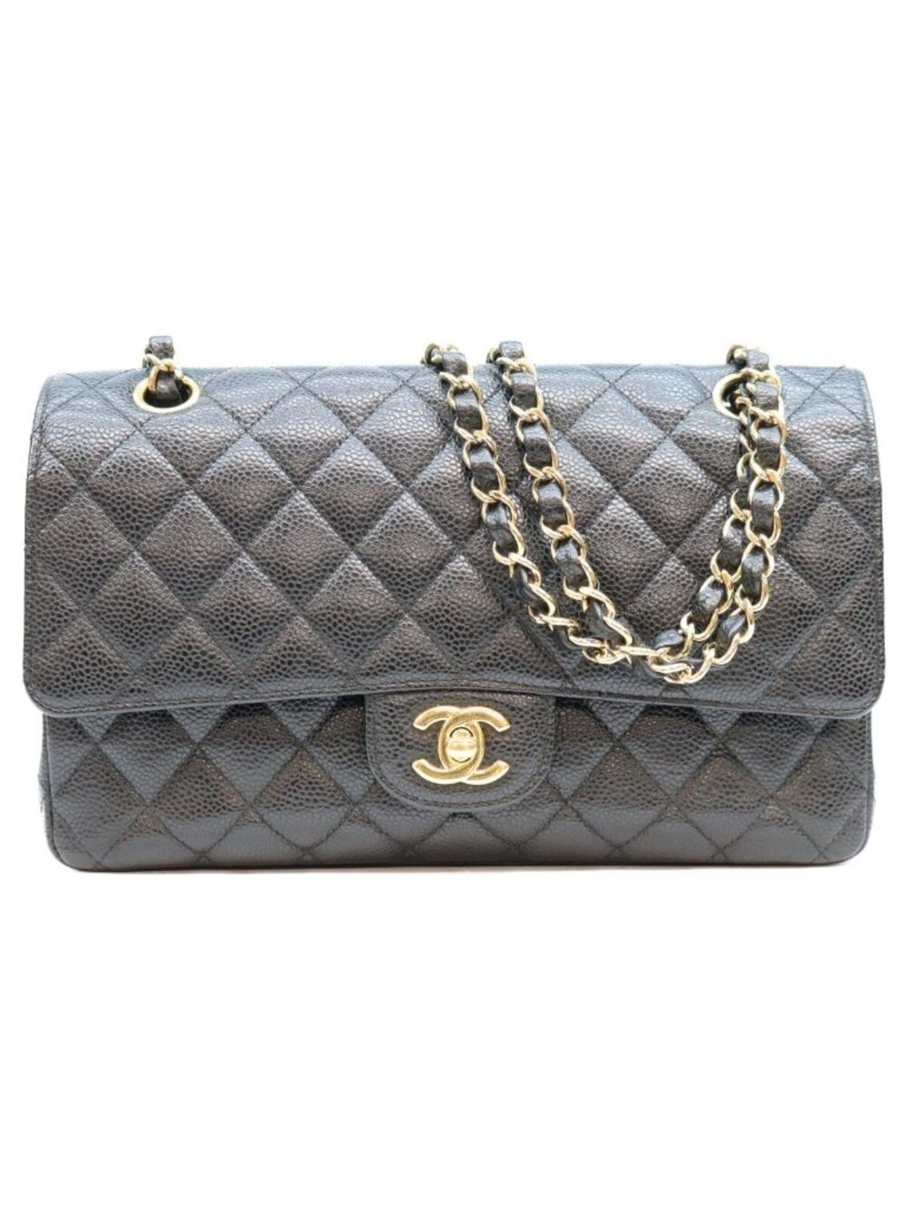 Chanel Black Caviar Gold Quilted 25 Shoulder Bag
